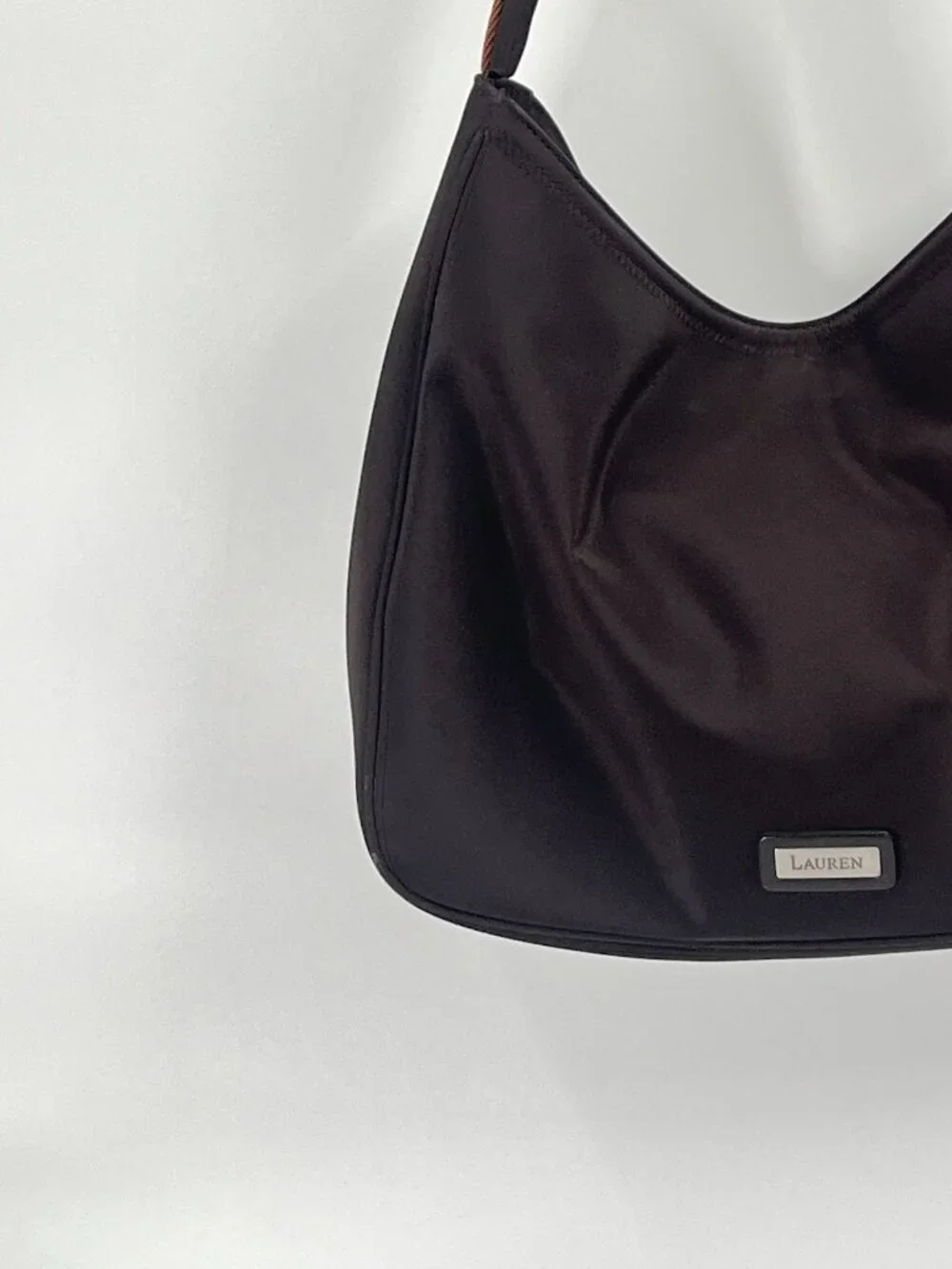 Lauren Ralph Lauren Brown Nylon Y2K Shoulder Bag Hobo Purse Preppy